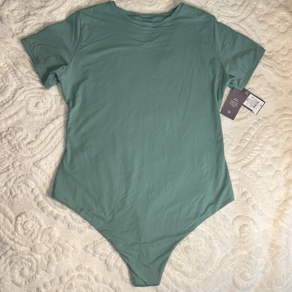 Auden Luxe stretch fully lined Teal Short Sleeve Bodysuit
